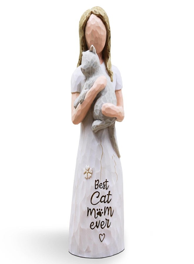 AcowSpt Cat Gifts for Women, Cat Lover Gifts for Women, Cats Mom Gifts for Womens, Cat Gifts for Cat Lovers, Cat Themed Gifts, Cat Figurines - Best Cat mom Ever, Sculpted Hand-Painted Figurine (Grey) - Image 1
